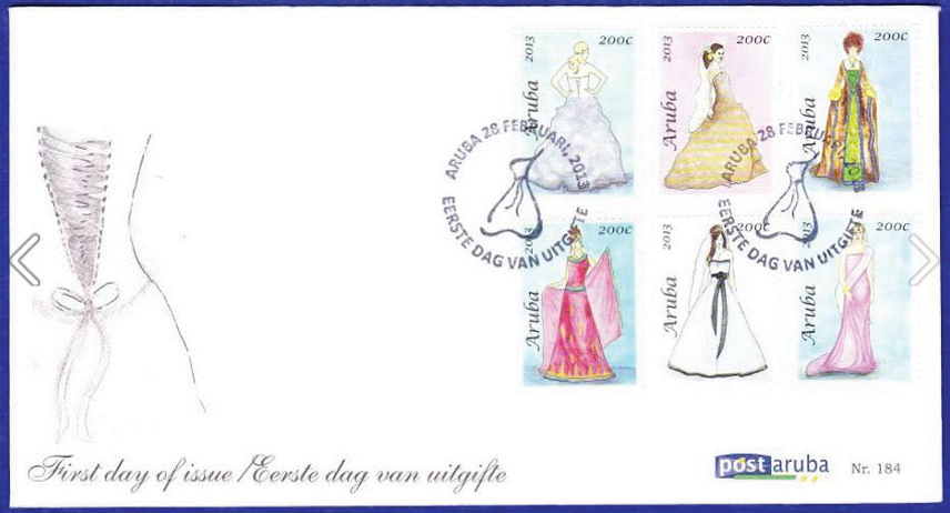 New Wedding Dress commemorative stamps available at Post Aruba