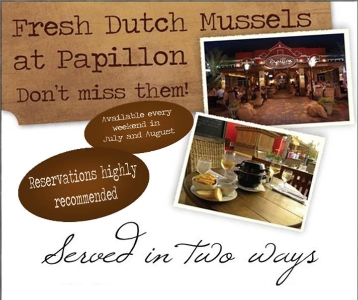 Fresh, savory Dutch mussels now available at the Papillon Restaurant located across from the Aruba Radisson Resort