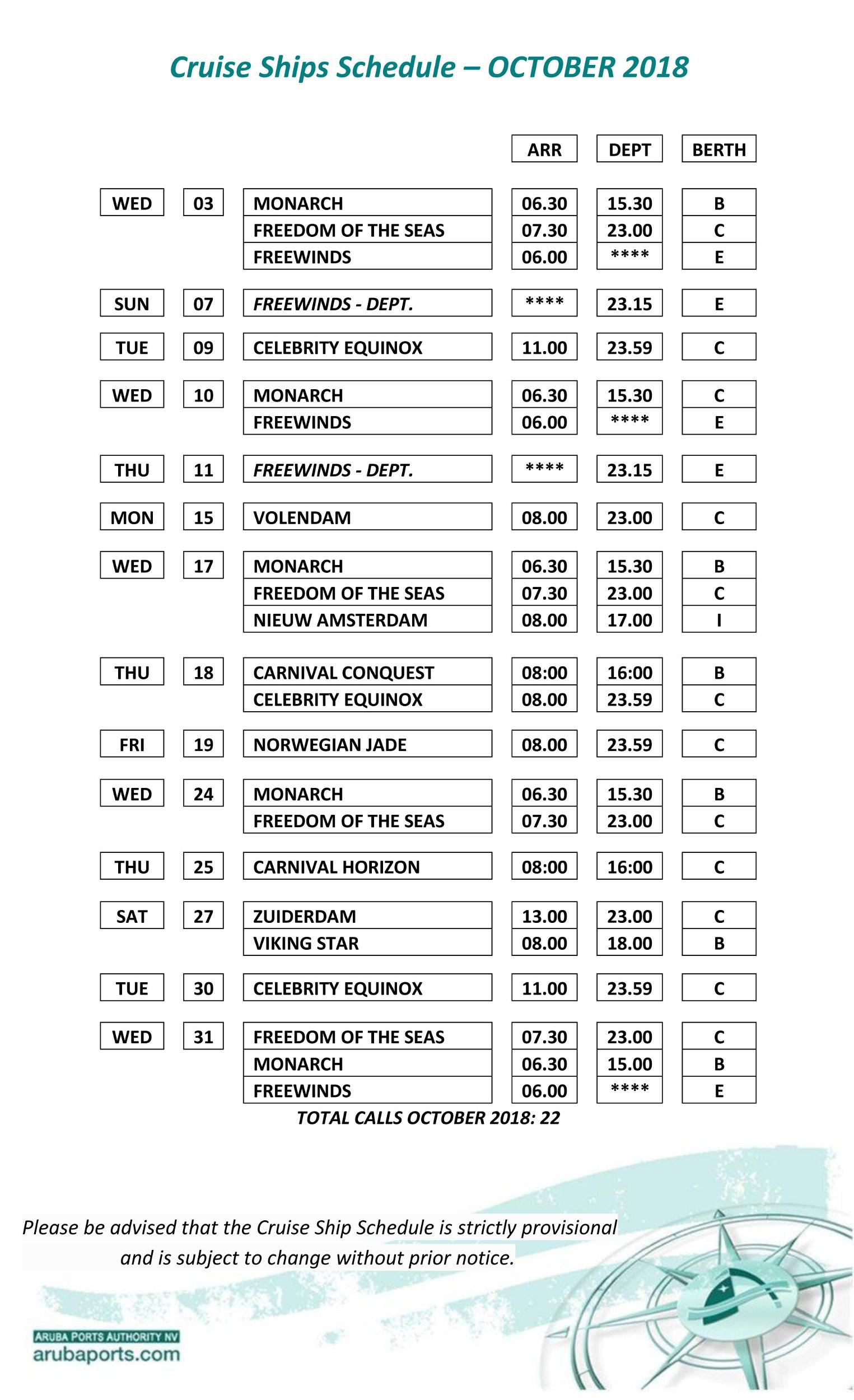 Cruise Ship Schedule 2024 Aruba Image to u